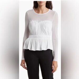 BCBG Mesh White Ruched Top Size Large New With Tags